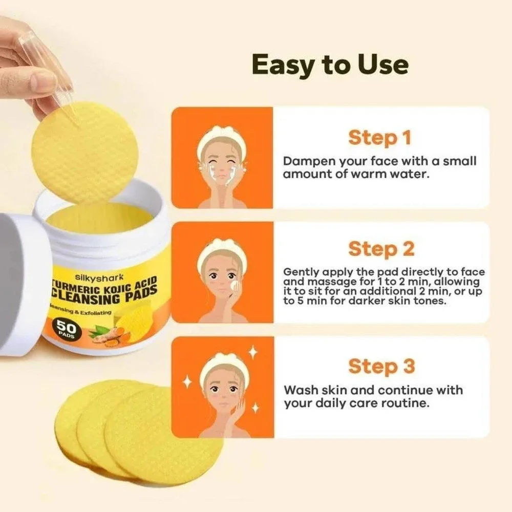 Silkyshark Turmeric & Kojic Acid Cleansing Pads 50ct Dark Spot Brightening NEW
